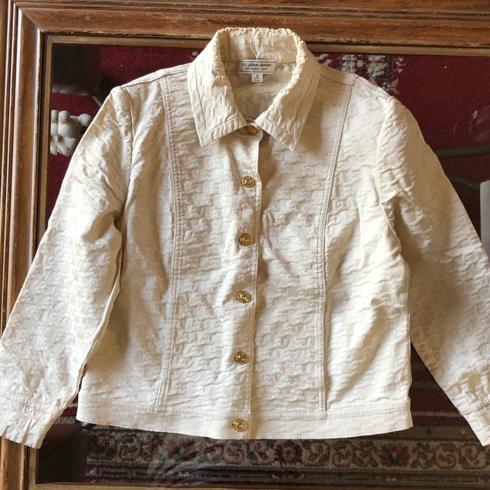 ST. JOHN | SPORT BY MARIE GRAY Collar Jacket Pant Set S Cream Textured